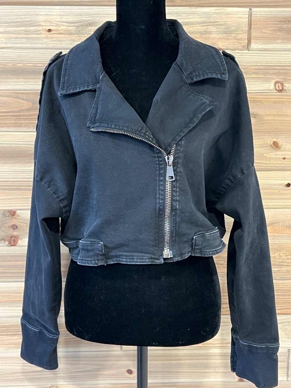 ASHLEY GRAHAM x MARINA RINALDI Black Cropped Jean Jacket